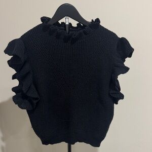 Black Ruffle Sleeve Knit Top